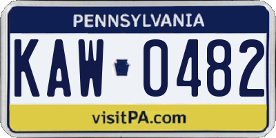 PA license plate KAW0482