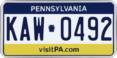 PA license plate KAW0492