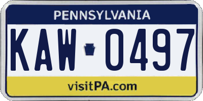 PA license plate KAW0497