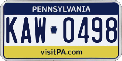 PA license plate KAW0498