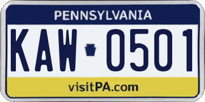 PA license plate KAW0501