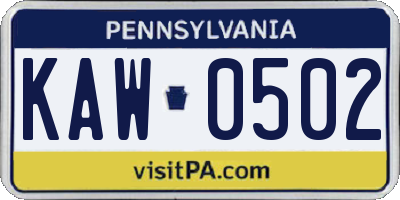 PA license plate KAW0502