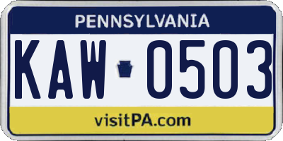 PA license plate KAW0503