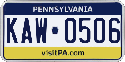 PA license plate KAW0506
