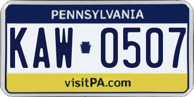 PA license plate KAW0507