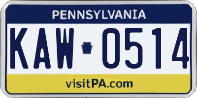 PA license plate KAW0514