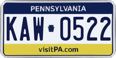 PA license plate KAW0522