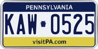 PA license plate KAW0525