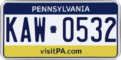 PA license plate KAW0532