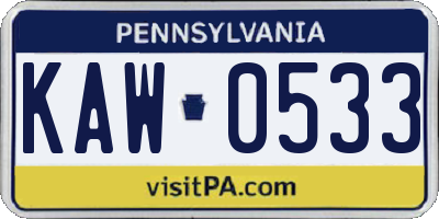 PA license plate KAW0533