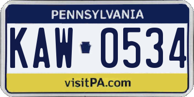 PA license plate KAW0534