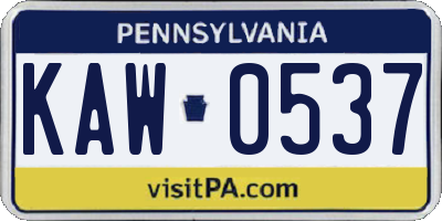 PA license plate KAW0537