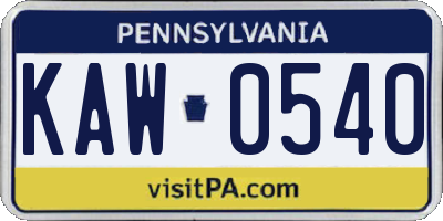 PA license plate KAW0540