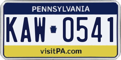PA license plate KAW0541