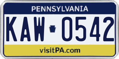 PA license plate KAW0542