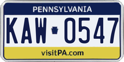 PA license plate KAW0547