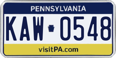 PA license plate KAW0548