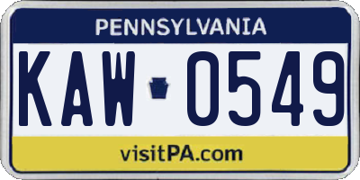 PA license plate KAW0549