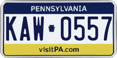 PA license plate KAW0557