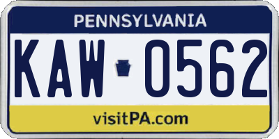 PA license plate KAW0562