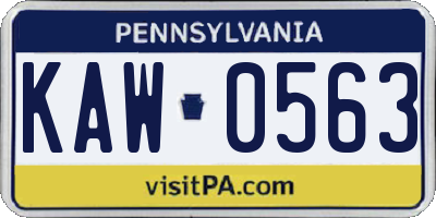 PA license plate KAW0563
