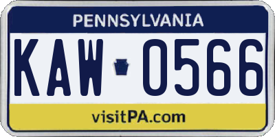 PA license plate KAW0566