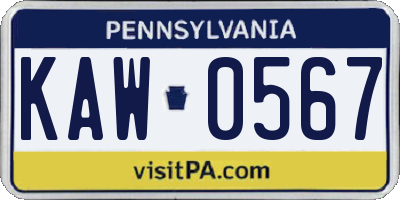 PA license plate KAW0567
