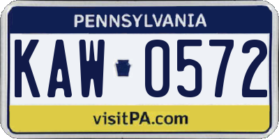 PA license plate KAW0572