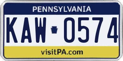 PA license plate KAW0574