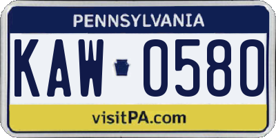 PA license plate KAW0580