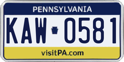 PA license plate KAW0581