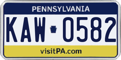 PA license plate KAW0582