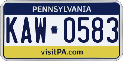 PA license plate KAW0583