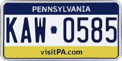 PA license plate KAW0585