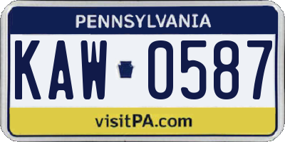 PA license plate KAW0587