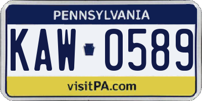 PA license plate KAW0589