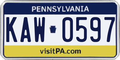 PA license plate KAW0597