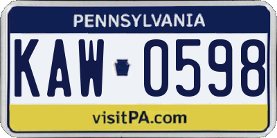 PA license plate KAW0598