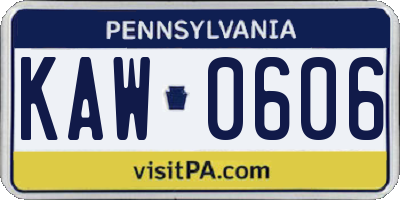 PA license plate KAW0606