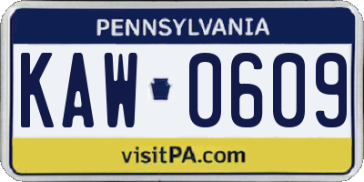 PA license plate KAW0609