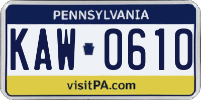 PA license plate KAW0610