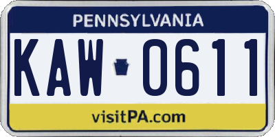 PA license plate KAW0611