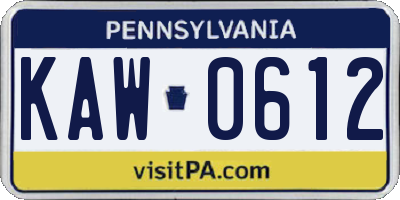 PA license plate KAW0612
