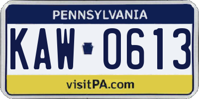 PA license plate KAW0613