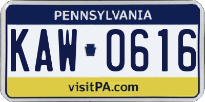 PA license plate KAW0616