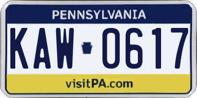 PA license plate KAW0617