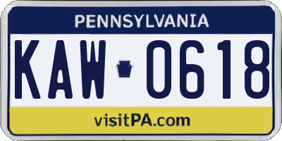PA license plate KAW0618