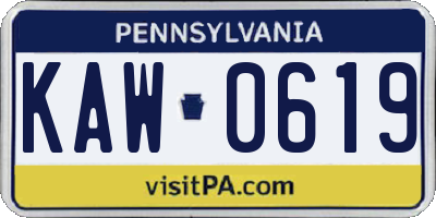 PA license plate KAW0619