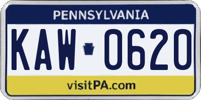 PA license plate KAW0620