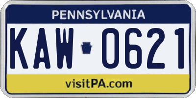 PA license plate KAW0621